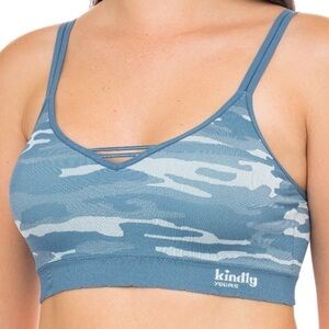 Kindly Yours caged v-neck blue camo sustainable seamless bralette large